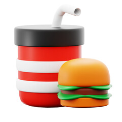hamburger and soft drink no healthy junk food 3d icon illustration render design