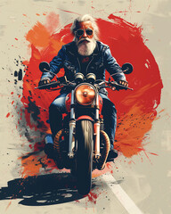 A man with a beard and glasses is riding a motorcycle