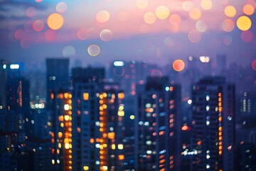 Soft Evening Light Illuminates City Skyline with Bokeh Windows