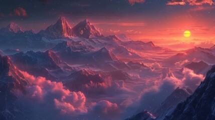 Epic sunrise over Shangri La, creating a cinematic and awe-inspiring landscape.