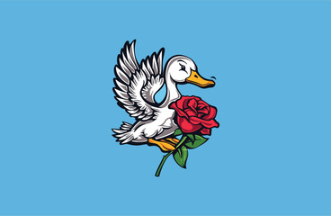 Fototapeta premium Duck and Rose vector illustration flat design logo