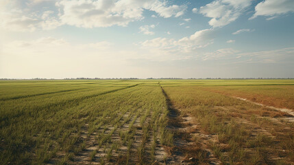 Fototapeta premium A Barren Rice Field Devoid of Vitality On The Arid Land On Blurry Background