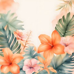 Hand drawn summer flower,flora border,frame, on white background, vintage style.