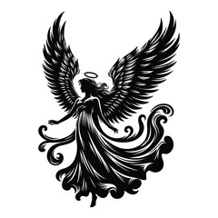 Obraz premium Black silhouette of Angel vector illustration isolated on white background