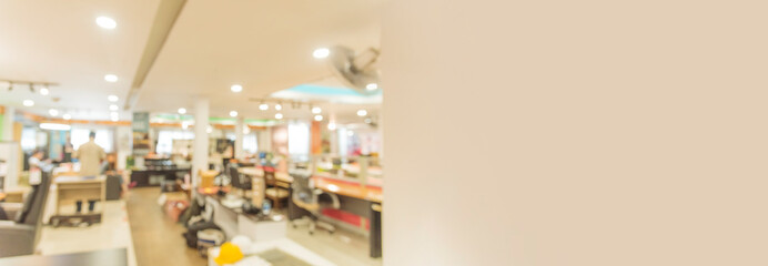 Business office Blurred background meeting room light bokeh education event in company. Blurry abstract background of conference room. Blur background office modern lobby urban decor empty room