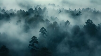 Dense Fog Veils Autumn Forest at Dawn A Tranquil Haven of Mystery and Solitude