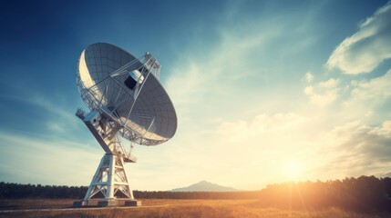 Huge radio telescope aimed directly into sky in middle of deserted desert catching signals