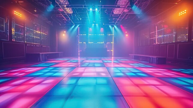 colorful dance floor disco in perspective