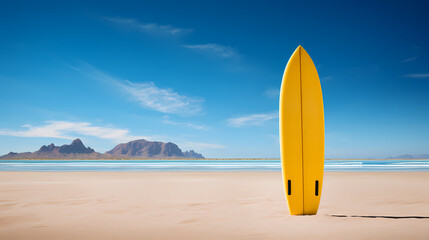 Surfboard on empty beach