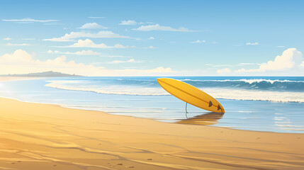 Surfboard on empty beach