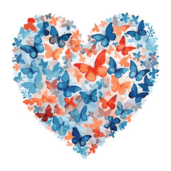 Watercolor love shape by butterfly illustration vector artwork on white background