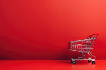 Black friday concept background with shoping cart banner, Red background.