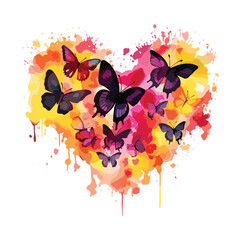 Watercolor love shape by butterfly illustration vector artwork on white background