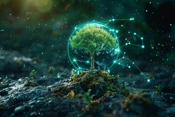 The concept of integrating AI technology for sustainability and greener Earth. Ecological, environment, conservation, futuristic, eco - conscious, global, advancement