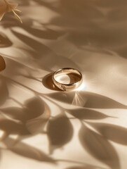 A top-view photograph showcases the bride's ring against a light background, emphasizing minimalism and elegance. Bathed in natural daylight, the ring gleams softly, symbolizing the purity and beauty 