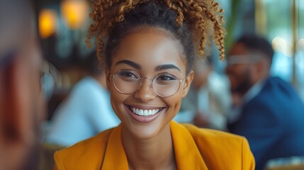 Smiling and confident black office worker - business executive - young woman - motivated and hard-working - well-dressed