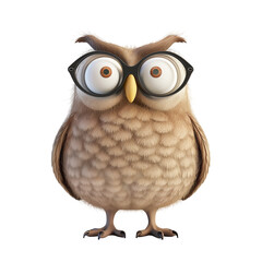 Cute Owl in 3d style illustration for children. Owlet, a wild bird on transparent background. Used for prints, stickers, collages