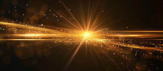 Abstract golden light rays against a striking black backdrop, featuring captivating light effects, glowing lines, and subtle lens flare for added flair