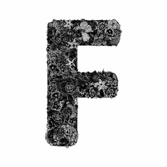 letter F flowers hand drawing vector isolated on background.