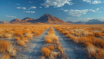A lonely road winds its way through a vast, empty desert