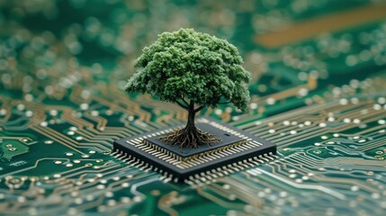 Tree growing on the converging point of computer circuit board