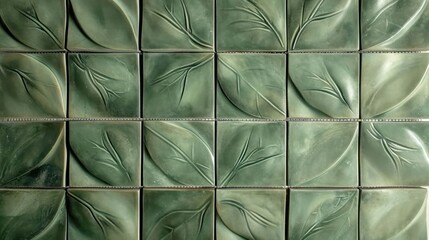 Abstract modern green mosaic porcelain stoneware cement tile leaf pattern texture background