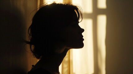 User.Female person silhouette in the shadow, back lit light