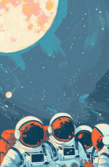 Illustration of a Team of Astronauts Huddled Under a Blank Flag