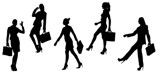 Silhouette of business woman carrying briefcase in expressive pose