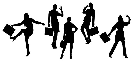 Silhouette of business woman carrying briefcase in expressive pose