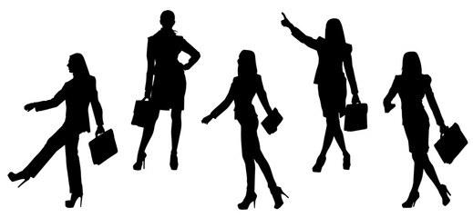 Silhouette of business woman carrying briefcase in expressive pose