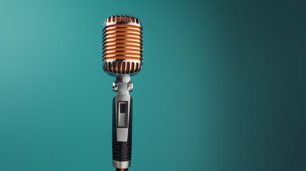 Vintage style microphone on teal background