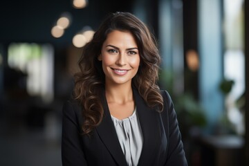 Naklejka premium Confident businesswoman with curly hair smiling