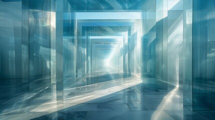 shadows in a futuristic glass labyrinth