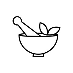 Mortar and pestle with herbal leaf icon. Hemp bowl vector flat trendy style illustration for web and app..eps