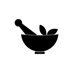 Mortar and pestle with herbal vector. simple flat black Hemp bowl vector illustration for web and app..eps