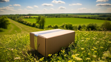 Postal service, home delivery and online shopping, parcel box in the countryside on a sunny day, post-processed, generative ai