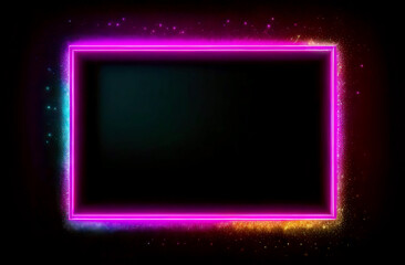 Obraz premium Exciting composition with shining neon frame on black background awaits your text for birthdays, holidays or promotions