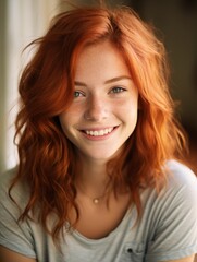 Smiling woman with vibrant red hair