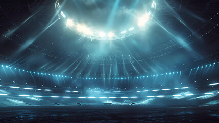 3d rendered football stadium at night with circle lightning shine to the ground.Olympic 2024,Euro...