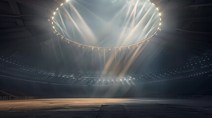 3d rendered football stadium at night with circle lightning shine to the ground.Olympic 2024,Euro 2024 competition background.