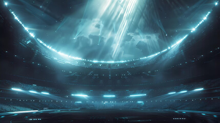 3d rendered football stadium at night with circle lightning shine to the ground.Olympic 2024,Euro 2024 competition background.