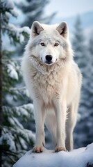 Fototapeta premium Majestic white wolf in snowy forest