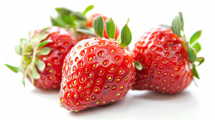 Beautiful strawberries isolated on white background, fresh strawberry farm market product