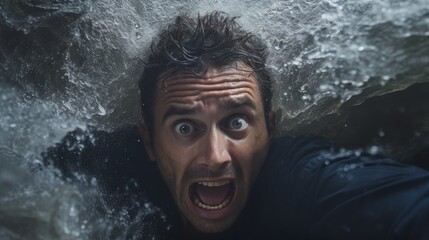 man with shocked expression underwater