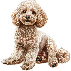 Clipart illustration of a poodle dog breed on a white background. Suitable for crafting and digital design projects.[A-0004]