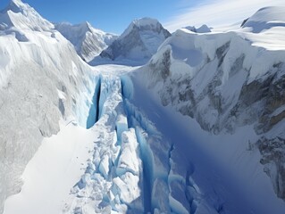 Majestic snowy mountain landscape with deep glacial crevasse