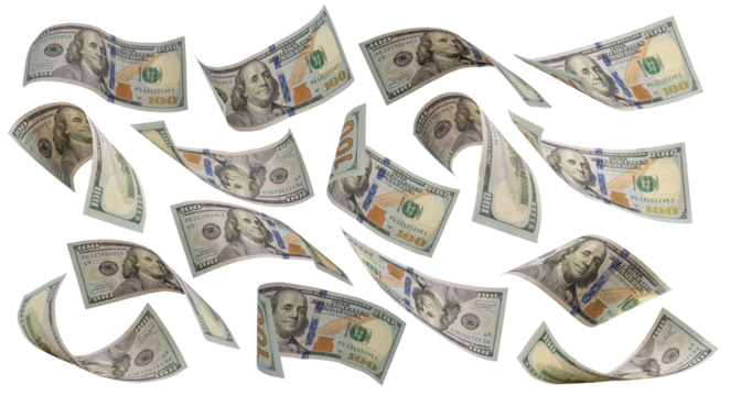 collection of flying money 100 dollar isolated with clipping path on  background. - Powered by Adobe