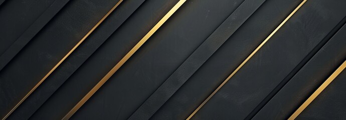 Black background with golden diagonal lines, a gradient effect, minimalist style with dark and light contrast