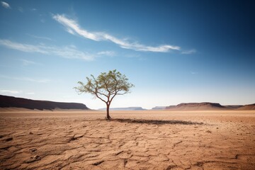 Lone tree in arid desert landscape